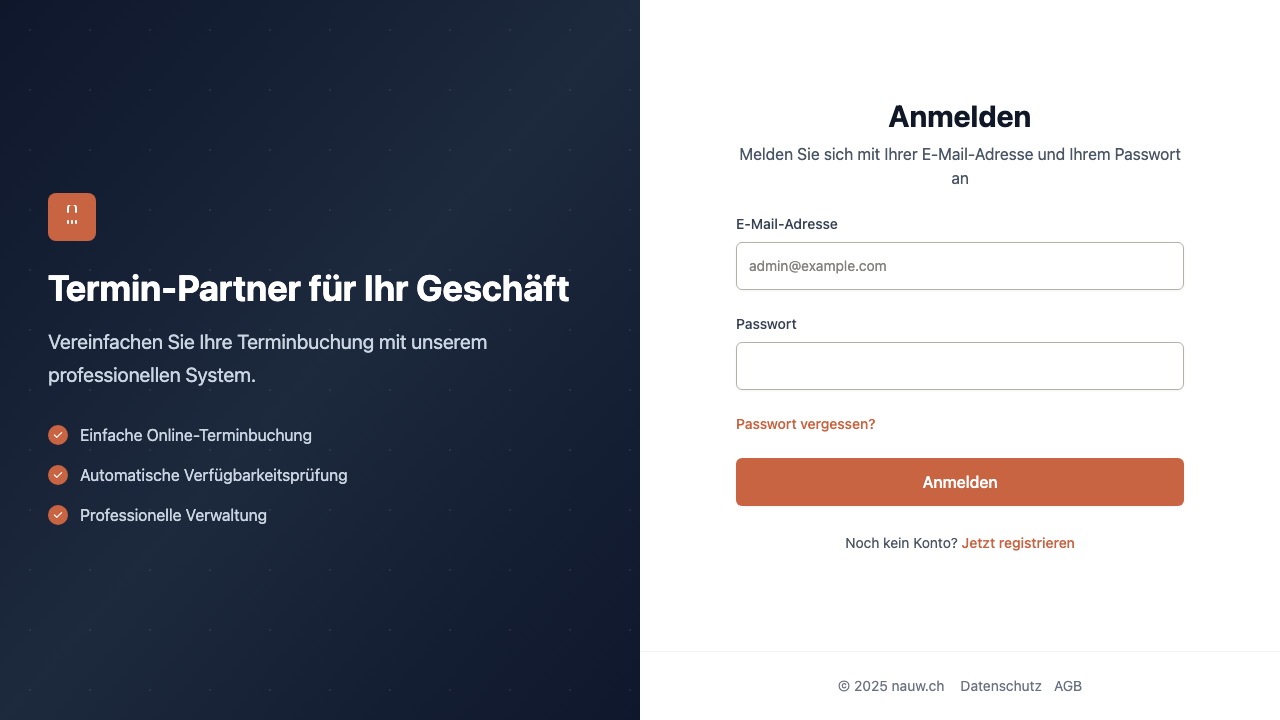 Die Anmeldeseite von nauw