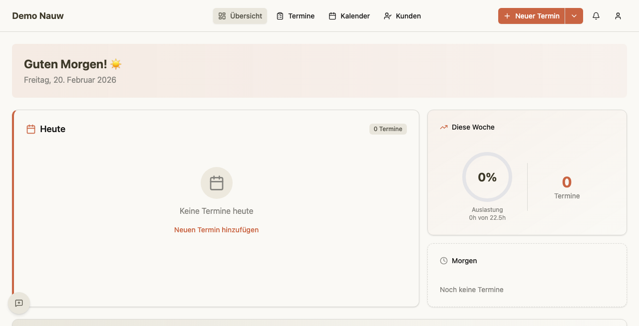 Die Übersicht (Dashboard) des nauw Admin-Panels