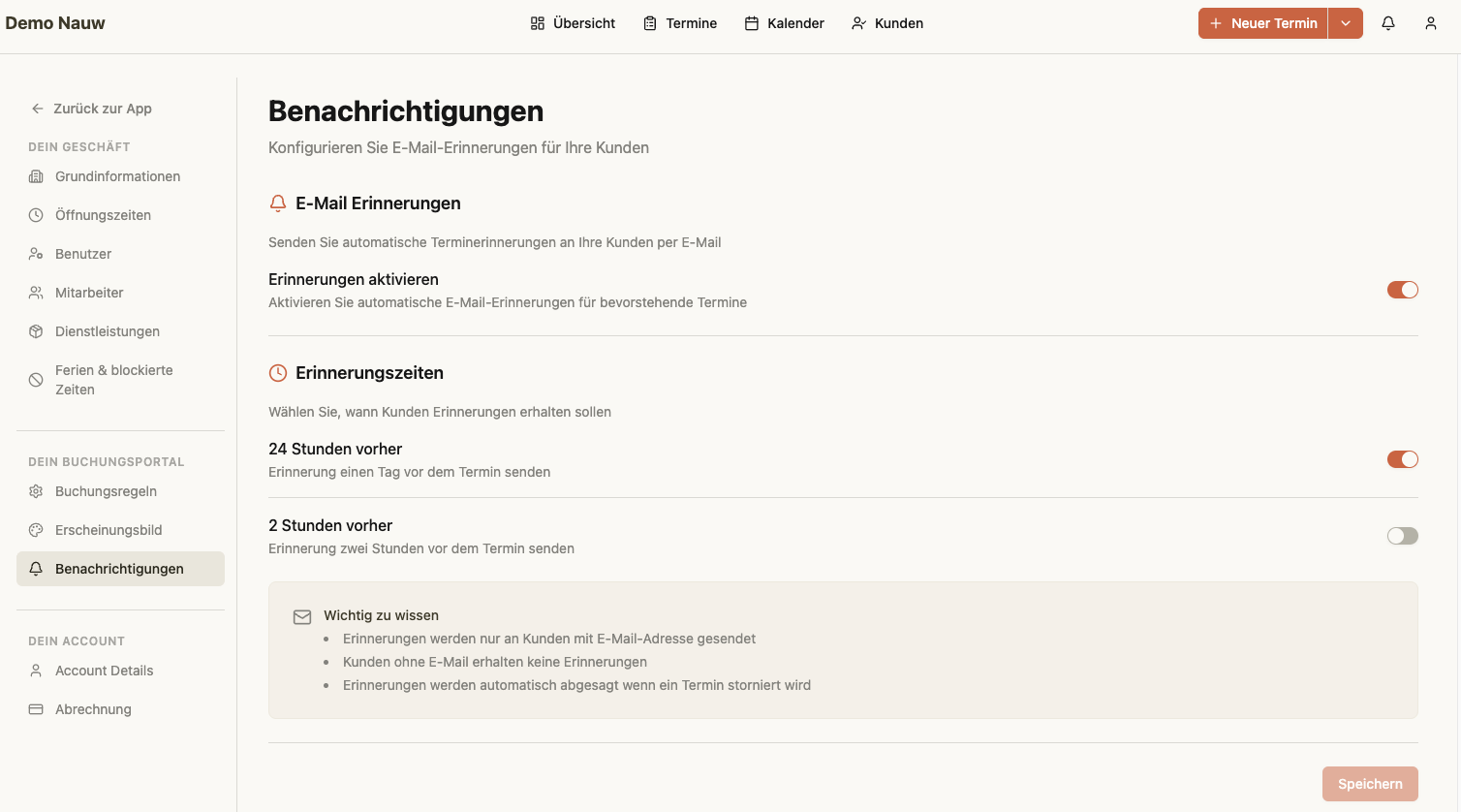 Benachrichtigungen-Seite