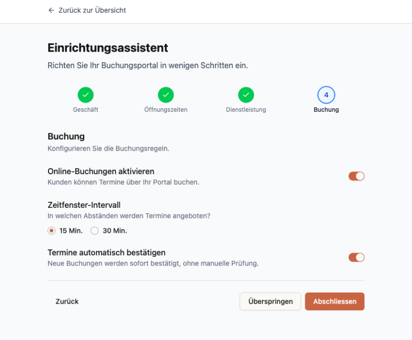 Schritt 4 des Einrichtungsassistenten: Buchungsregeln