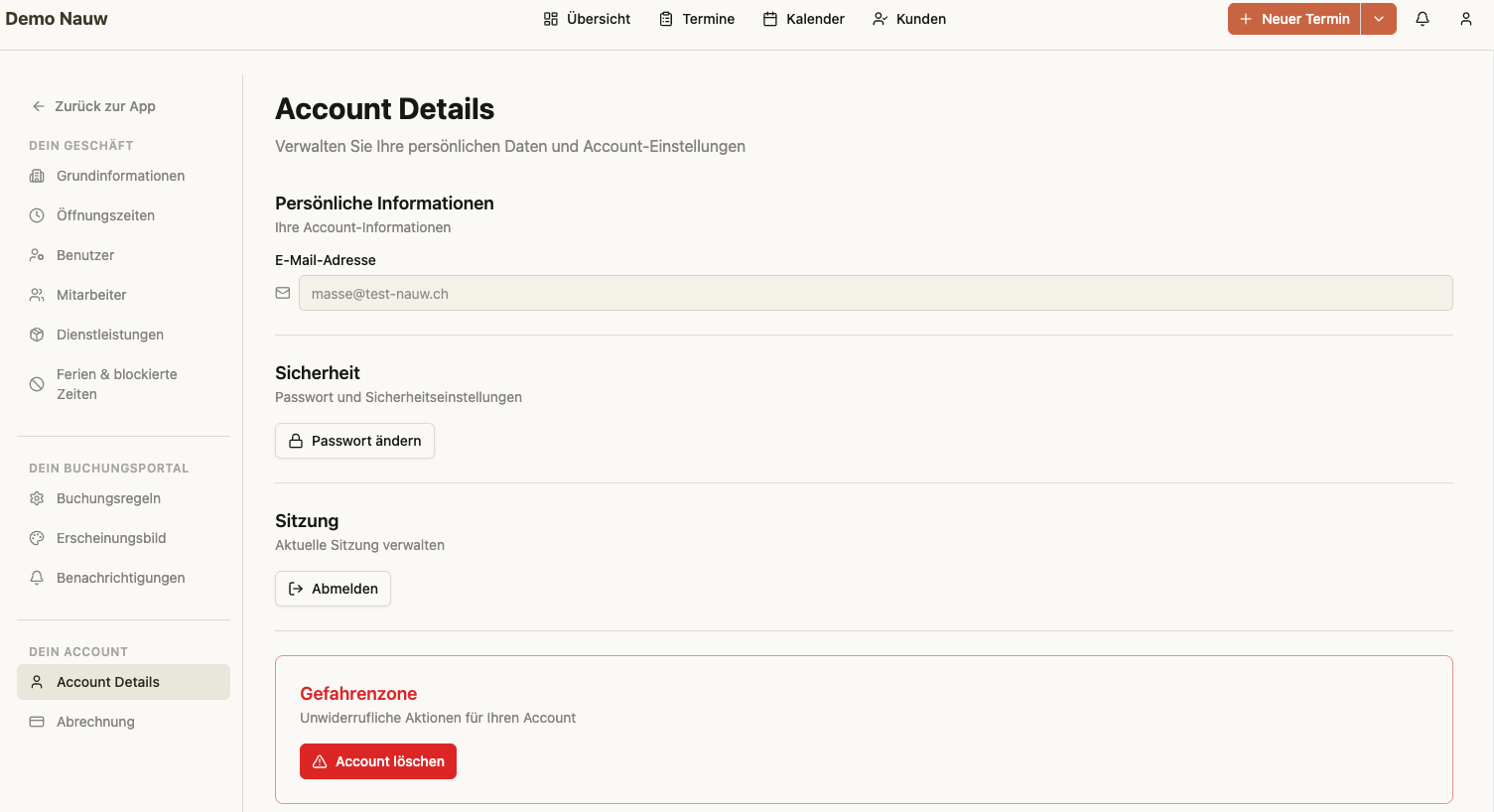 Account Details-Seite